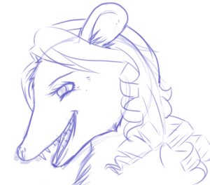 Rating: Safe Score: 0 Tags: american_opossum anthro blue_and_white curly_hair e621 fangs female hair mammal marsupial monochrome open_mouth sketch smile solo teeth tyra tyra_wadman User: bunchy7s