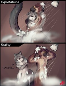 Rating: Safe Score: 0 Tags: accipitrid accipitriform anthro avian beak bird black_nose comic digital_media_(artwork) digital_painting_(artwork) duo e621 eyes_closed felid hug leopard male mammal nude painting_(artwork) pantherine sarki sarki_(character) sekh shower shower_head snow_leopard steam water User: bunchy7s