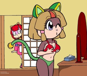 Rating: Questionable Score: 0 Tags: anthro bra clothing color_edit colored domestic_cat duo e621 felid feline felis female francine_manx hi_res mammal panties polly_esther samurai_pizza_cats shep tail third-party_edit underwear vladtet909 warm_colors User: bunchy7s