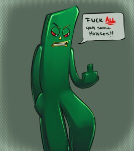 Rating: Questionable Score: 0 Tags: abstract_background angry dialogue e621 english_text faint gesture green_theme gumby gumby_(series) hand_gesture humanoid humor male middle_finger profanity red_eyes simple_background solo text User: bunchy7s Rating: Questionable Score: 0 Tags: abstract_background angry dialogue e621 english_text faint gesture green_theme gumby gumby_(series) hand_gesture humanoid humor male middle_finger profanity red_eyes simple_background solo text User: bunchy7s