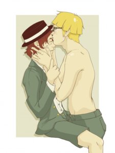 Rating: Questionable Score: 0 Tags: artist_request earthbound freckles glasses hat jeff_andonuts kiss_on_forehead kissing male morikojlae mother_(series) rule34 school_uniform shirtless tony_(earthbound) yaoi User: bunchy7s