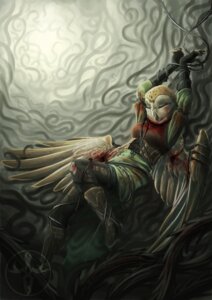 Rating: Questionable Score: 0 Tags: abstract_background anthro avian barbed_wire barn_owl bird blood bodily_fluids bound e621 female owl pechschwinge simple_background solo submissive submissive_female tendrils tyto tytonid wounded User: bunchy7s