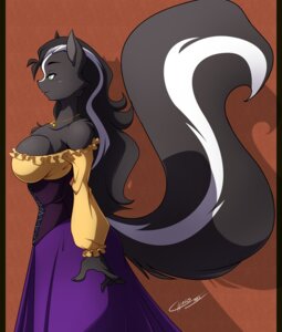 Rating: Safe Score: 0 Tags: 2010 anthro big_breasts black_hair breasts chalo clothed clothing corset dress e621 elegant female green_eyes hair jewelry lingerie long_hair mammal mephitid morgan_(flatrabbit) multicolored_hair skunk solo striped_skunk tail topwear two_tone_hair User: bunchy7s