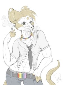 Rating: Safe Score: 0 Tags: accessory anthro biped clothed clothing danni e621 fareme female goldenfox mammal murid murine necktie open_clothing open_shirt open_topwear rainbow_colors rat rodent shirt smoking solo standing stated_homosexuality stated_sexuality tail topwear User: bunchy7s