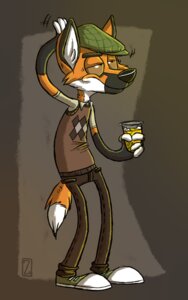 Rating: Safe Score: 0 Tags: 4_fingers 5:8 anthro beverage big_head biped black_body black_fur black_nose bottomwear brown_eyes canid canine clothed clothing container cup dipstick_tail e621 fingerless_(marking) fingers flat_cap footwear fully_clothed fur gloves_(marking) hat headgear headwear holding_container holding_cup holding_object male mammal maned_wolf markings motion_lines multicolored_tail orange_body orange_fur pants shirt shoes side_view solo standing sweater sweater_vest tail tail_markings toony topwear vest white_body white_fur zerda-fox User: bunchy7s