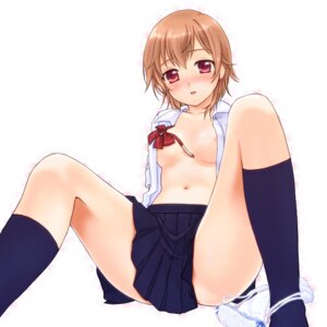 Rating: Questionable Score: 0 Tags: 1girls arm_support arms_behind_back blush breasts brown_hair cleavage female footwear irimo kneehighs legs navel nipple_slip nipples no_bra open_clothes open_mouth open_shirt original red_eyes ribbon rule34 school_uniform shirt short_hair sitting skirt socks solo spread_legs User: bunchy7s