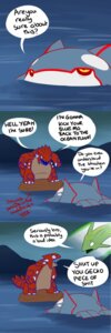 Rating: Safe Score: 0 Tags: 1:3 2014 absurd_res aquatic cetacean comic dialogue directional_arrow duo_focus e621 english_text feral fight generation_3_pokemon groudon group hi_res humor insult kyogre legendary_pokemon legendary_trio lizard male mammal nintendo pokemon pokemon_(species) profanity protocol00 rayquaza reptile scalie species_in_dialogue speech_bubble text trio unimpressed water weather_trio User: bunchy7s