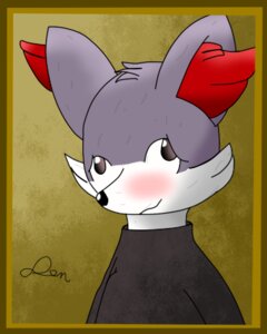 Rating: Safe Score: 0 Tags: anthro anthrofied blush border brown_border canid canine clothed clothing dom_(character) e621 fennekin generation_6_pokemon low_res male mammal nintendo picture_frame pokemon pokemon_(species) pokemorph shiny_pokemon shirt simple_background solo textured_background topwear unknown_artist User: bunchy7s