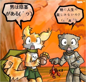Rating: Safe Score: 0 Tags: anthro aquatic arthropod border crustacean decapod detailed_background dialogue e621 group heart_symbol japanese_text jean-claude lobster malacostracan male mammal mustelid otter rodent sciurid sheer_(artist) tail text translated tree_squirrel tribal white_border User: bunchy7s