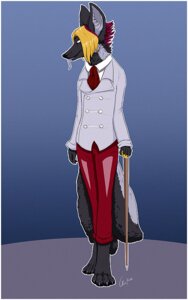 Rating: Safe Score: 0 Tags: 4_toes 5_fingers anthro barefoot biped black_body black_fur black_nose bottomwear cane canid canine claws clothed clothing digitigrade double-breasted e621 feet fingers fox front_view fully_clothed fur grey_body grey_fur hair holding_object jacket looking_aside male mammal multi_tail multicolored_hair oliverfox outline pants pink_hair red_fox severus_blackpaw_(oliverfox) shirt short_hair silver_fox simple_background solo tail toes tongue tongue_out topwear true_fox User: bunchy7s
