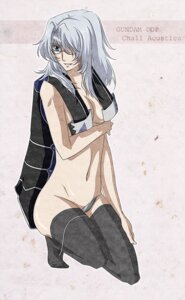 Rating: Questionable Score: 0 Tags: black_legwear blue_eyes breasts chall_acustica female glasses grey_hair grey_panties gundam gundam_00 gundam_00f gundam_00p jacket_over_shoulder long_hair looking_away panties rule34 smile solo squatting thighhighs underwear User: bunchy7s