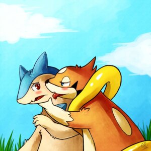 Rating: Safe Score: 0 Tags: 1:1 ambiguous_gender blue_eyes blush bodily_fluids duo e621 feral floatzel generation_2_pokemon generation_4_pokemon grass licking nervous nintendo outside plant pokemon pokemon_(species) red_eyes riku_(rikuaoshi) rikuaoshi saliva sky tongue tongue_out typhlosion User: bunchy7s