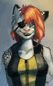 Rating: Safe Score: 0 Tags: 2011 anthro clothed clothing e621 ear_piercing eye_patch eyewear felid female front_view green_eyes grin hair half-length_portrait looking_at_viewer mammal orange_hair piercing portrait ratwell red_hair smile solo tattoo User: bunchy7s