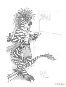 Rating: Safe Score: 0 Tags: 2004 anthro bar bottomwear clothed clothing dragon e621 ear_piercing equid equine fin fin_piercing furgonomic_piercing furgonomics glass holding_glass holding_object horn hybrid incendax male mammal monochrome mythological_creature mythological_scalie mythology piercing scalie shorts simple_background solo stripes tail topless white_background zebra User: bunchy7s
