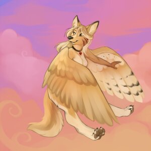 Rating: Safe Score: 0 Tags: 1:1 anthro canid canine canis casual_nudity collar coyote demicoeur digital_media_(artwork) e621 feathered_wings feathers feet female heart_symbol hindpaw lucky_(blondefoxy) mammal nude paws solo tail wings User: bunchy7s