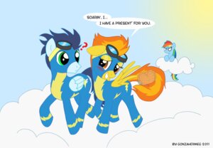 Rating: Safe Score: 0 Tags: blue_body blue_feathers blue_fur blush bodysuit clothing dessert detailed_background e621 english_text equid equine eye_contact feathered_wings feathers female feral food friendship_is_magic fur gonzahermeg group hair hasbro looking_at_another male mammal multicolored_hair my_little_pony mythological_creature mythological_equine mythology pastry pegasus pie quadruped question_mark rainbow_dash_(mlp) rainbow_hair skinsuit smile soarin_(mlp) spitfire_(mlp) tail text tight_clothing toony wing_boner wings wonderbolts_(mlp) User: bunchy7s