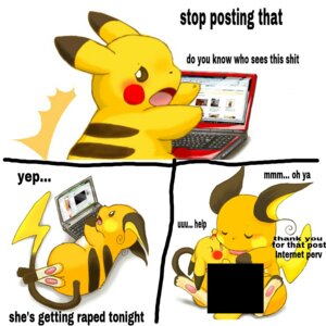 Rating: Questionable Score: 0 Tags: 1:1 ambiguous_gender censor_bar censored comic computer dialogue e621 electronics english_text female feral forced fur generation_1_pokemon laptop licking lying mammal nintendo on_side pikachu pokemon pokemon_(species) profanity raichu rape rodent sex simple_background tail text third-party_edit tongue tongue_out white_background yellow_body yellow_fur どん User: bunchy7s