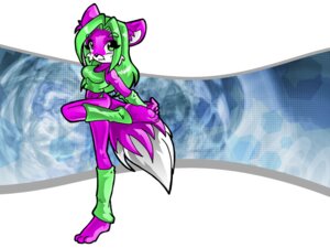 Rating: Safe Score: 0 Tags: 4:3 abstract_background anthro bikini bikini_bottom breasts canid canine clothing crop_top e621 female fox fur green_eyes green_hair hair leg_warmers legwear mammal pink_body pink_fur plantigrade pose shirt simple_background solo sparklefur swimwear tail topwear two-piece_swimsuit unknown_artist wallpaper y2k_(graphic_design) User: bunchy7s