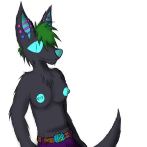 Rating: Questionable Score: 0 Tags: 1:1 anthro black_body black_fur blue_eyes blue_nipples blue_nose breasts chest_tuft clothed clothing e621 ear_piercing female fur green_hair hair kangaroo macropod mammal marsupial nipple_piercing nipples peace_symbol piercing pouch_(anatomy) sasha-r short_hair simple_background solo tail topless tuft unknown_artist white_background User: bunchy7s