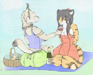 Rating: Safe Score: 0 Tags: accessory alcohol anthro azalea_(ajna) beverage big_butt bracelet butt chest_tuft clothing duo e621 ear_piercing eyes_closed felid feline female flower flower_in_hair fur glass grey_hair hair hair_accessory happy herro holding_glass holding_object jewelry lynx mammal pantherine picnic piercing plant shirt tail tank_top thick_thighs tiger topwear tuft wide_hips wine User: bunchy7s