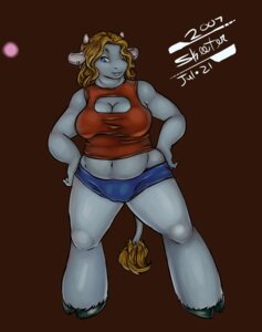 Rating: Questionable Score: 0 Tags: 2007 anthro bovid bovine cattle digital_media_(artwork) e621 ear_piercing female hi_res hooves mammal muscular muscular_anthro muscular_female overweight overweight_anthro overweight_female piercing sasaki solo tail User: bunchy7s