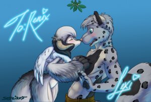 Rating: Safe Score: 0 Tags: 2010 anthro blue_background blue_eyes blush bottomwear chest_tuft christmas claws clothing conditional_dnp digital_drawing_(artwork) digital_media_(artwork) dragon duo e621 eyes_closed feathered_wings feathers felid female fenra fluffy fur gradient_background head_tuft holidays horn imminent_kiss jack_(renix) kissing kissing_bough lexi_(sefeiren) male mammal mistletoe mythological_creature mythological_scalie mythology northern_ice_fenra nude pants pawpads paws plant renix scalie sefeiren signature simple_background spots surprised tail tuft wings User: bunchy7s