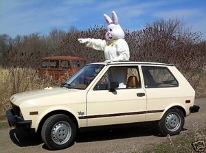 Rating: Safe Score: 0 Tags: anthro car clothing costume e621 easter easter_bunny female fursuit gesture grandfathered_content hand_gesture holidays lagomorph leporid low_res mammal pointing rabbit real russia russian solo sunroof through_window unknown_artist vehicle what yugo_(automobile) User: bunchy7s