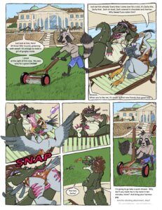 Rating: Questionable Score: 0 Tags: 4ofswords alexis_s._gator alligator alligatorid anthro avian bird comic crane_(bird) crocodilian e621 english_text female female_pred female_prey gruiform hard_work hi_res larger_female lawn_mower lawn_mowing male mammal oral_vore procyonid raccoon reptile scalie size_difference smaller_male tail text thick_tail vore zach_coon User: bunchy7s