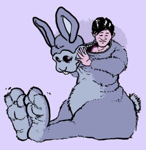 Rating: Safe Score: 0 Tags: buckteeth clothing costume e621 feet fur fursuit grandfathered_content grey_body grey_fur hindpaw human lagomorph leporid male mammal not_furry_wearing_fursuit paws purple_background rabbit rabbit_fursuit simple_background solo swatcher teeth User: bunchy7s