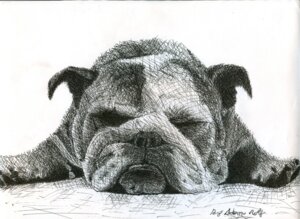 Rating: Safe Score: 0 Tags: ambiguous_gender bulldog canid canine canis cross-hatching domestic_dog e621 feral greyscale hatching_(art) hi_res mammal mastiff molosser monochrome pen_(artwork) recreationbeast shaded solo traditional_media_(artwork) User: bunchy7s
