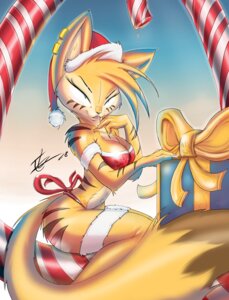 Rating: Safe Score: 0 Tags: ambberfox blonde_hair blue_eyes bow_(feature) bow_accessory bow_ribbon box christmas clothed clothing container e621 ear_piercing felid female gift gift_bow gift_box hair hat headgear headwear hi_res holidays mammal package piercing pose ribbons sanura simple_background solo tail toony two_piece_suit waist_bow User: bunchy7s