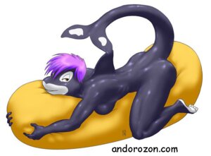 Rating: Questionable Score: 0 Tags: 2009 4_toes andorozon anthro anthrofied aquatic black_body black_skin breasts cetacean dolphin e621 feet female fin hair ken_singshow looking_at_viewer mammal oceanic_dolphin orca purple_hair sachi_(ken_singshow) signature simple_background solo tail text toes toothed_whale url white_background User: bunchy7s