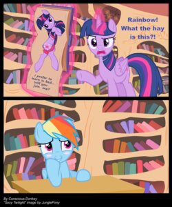 Rating: Questionable Score: 0 Tags: 2014 5:6 absurd_res angry anthro bedroom_eyes blue_body blue_fur blush book bookshelf comic conscious_donkey cutie_mark desk duo e621 english_text equid equine feathered_wings feathers female feral friendship_is_magic fur furniture hair half-closed_eyes hasbro hi_res horn junglepony levitation library looking_at_viewer magic mammal multicolored_hair my_little_pony mythological_creature mythological_equine mythology narrowed_eyes pegasus purple_body purple_eyes purple_fur purple_hair rainbow_dash_(mlp) rainbow_hair seductive table text twilight_sparkle_(mlp) two_tone_hair unicorn winged_unicorn wings User: bunchy7s