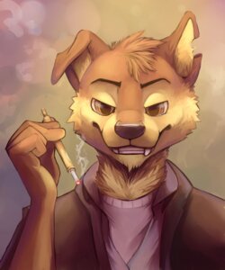 Rating: Safe Score: 0 Tags: abstract_background anthro canid canine canis cigarette clothing coyote e621 herutastic hi_res jacket male mammal shirt simple_background smoke smoking solo topwear User: bunchy7s