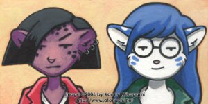Rating: Safe Score: 0 Tags: 2006 2:1 alternate_species anthro ayukawataur_(character) black_hair blue_hair bust_portrait clothed clothing daria_(series) daria_morgendorffer duo e621 ear_piercing ear_ring eyewear felid feline female fur furrification glasses hair jane_lane kacey kacey_(kacey) mammal mtv piercing pink_nose portrait purple_body purple_fur ring_piercing serval snow_serval traditional_media_(artwork) white_body white_fur User: bunchy7s
