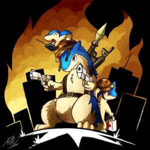Rating: Safe Score: 0 Tags: 1:1 armor cyndaquil e621 feral generation_2_pokemon group gun handgun headgear helmet male medpack nintendo pistol pokemon pokemon_(species) quilava ranged_weapon rikuaoshi rocket_launcher typhlosion weapon User: bunchy7s