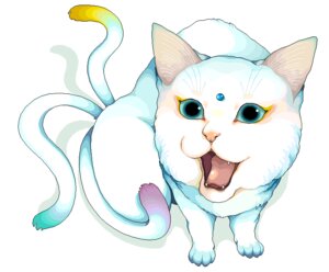 Rating: Safe Score: 0 Tags: 3_tails ambiguous_gender bakeneko7 blue_sclera domestic_cat e621 fangs felid feline felis feral forehead_gem fur gem mammal multi_tail open_mouth pink_nose simple_background solo tail teeth tongue white_background white_body white_fur User: bunchy7s