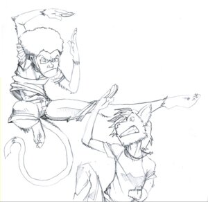 Rating: Safe Score: 0 Tags: anthro ayato battle black_and_white canid canine duo e621 eyewear feet glasses haplorhine male mammal martial_arts monkey monochrome prehensile_feet primate tail toes traditional_media_(artwork) User: bunchy7s