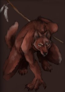 Rating: Questionable Score: 0 Tags: 1_eye 5_fingers anthro biped brown_background brown_theme canid canine canis claws crouching e621 eye_scar facial_scar feathers feet fingers front_view hi_res holding_object looking_at_viewer male mammal nude orange_eyes scar simple_background solo stick tail tathi wolf User: bunchy7s