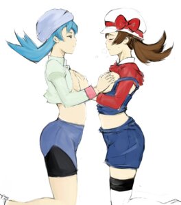 Rating: Explicit Score: 0 Tags: blue_hair blush breast_envy breast_grab breasts breath brown_hair closed_eyes female female_only hat human kneeling kris_(pokemon) lyra_(pokemon) midriff multiple_females no_bra open_clothes open_shirt overalls pokemon pokemon_gsc pokemon_hgss rule34 shirt_lift sketch smirk thighhighs white_thighhighs xinjing yuri User: bunchy7s