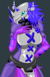 Rating: Safe Score: 0 Tags: 2010 alternate_color anthro armor bandai_namco biped blue_eyes boob_armor breastplate breasts clothed clothing danielssj digimon digimon_(species) e621 eira_wargreymon fan_character female grey_background hair headgear helmet horn looking_at_viewer markings non-mammal_breasts pose purple_body purple_hair purple_skin reptile scalie simple_background solo standing stripes wargreymon User: bunchy7s
