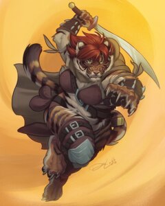 Rating: Safe Score: 0 Tags: 4:5 angry anthro armor belt bracers cape claws clothing doslobo e621 felid female hair mammal melee_weapon pantherine red_hair snarling solo stripes sword tail tiger warrior weapon yellow_eyes User: bunchy7s