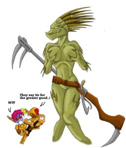 Rating: Questionable Score: 0 Tags: accessory alien armor background_character belt breast_grab breasts claws dialogue digital_media_(artwork) e621 empty_eyes female fire_warrior front_view furgonomics green_body green_skin grope group hand_on_breast holding_breast holding_object holding_weapon horn horn_accessory kroot melee_weapon non-mammal_breasts nude polearm scythe smile solo_focus spikes standing t'au_(warhammer) unknown_artist warhammer_(franchise) warhammer_40000 weapon white_eyes User: bunchy7s