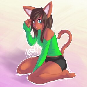 Rating: Safe Score: 0 Tags: 1:1 2009 anthro biped blue_eyes blush bottomwear breasts brown_hair clothing desa domestic_cat e621 felid feline felis female hair kneeling looking_at_viewer mammal shorts solo sweater tail topwear User: bunchy7s