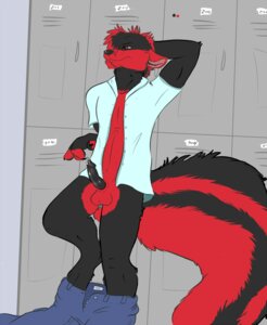 Rating: Explicit Score: 0 Tags: 2010 4_fingers anthro balls biped black_body black_fur bodily_fluids bottomwear bottomwear_down claws clothed clothing collarbone cum digital_media_(artwork) e621 erection fingerless_(marking) fingers fur genital_fluids genitals hair hair_over_eye hand_behind_head inside locker looking_aside male mammal mephitid nude on_one_leg one_eye_obstructed open_clothing open_shirt open_topwear pants pants_down partially_clothed penis red_body red_eyes red_fur red_hair rika_(artist) school school_hallway shirt short_hair skunk solo standing striped_skunk tail topwear ventral_groove zael User: bunchy7s