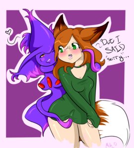 Rating: Questionable Score: 0 Tags: 2010 animal_humanoid blush bottomless brown_hair canid canine clothed clothing collar duo e621 english_text eyewear female female/female fox generation_4_pokemon glasses green_eyes hair heart_symbol hi_res humanoid mammal mikomistar mismagius nintendo pokemon pokemon_(species) purple_body tail text User: bunchy7s