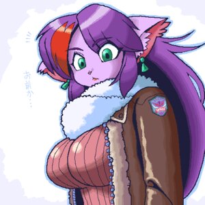 Rating: Safe Score: 0 Tags: 1:1 anthro aviator_jacket big_breasts breasts clothing digital_media_(artwork) domestic_cat e621 ear_piercing ear_ring felid feline felis female glistening glistening_clothing glistening_hair green_eyes hair half-length_portrait inner_ear_fluff japanese_text long_hair low_res mammal multicolored_hair oekaki piercing pixel_(artwork) portrait purple_hair ramu red_hair ring_piercing scarf simple_background solo text tight_clothing toysaurer translated tuft white_background User: bunchy7s