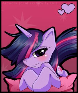 Rating: Safe Score: 0 Tags: 2012 blush cutie_mark e621 equid equine female feral friendship_is_magic fur hair hasbro heart_symbol horn looking_at_viewer mammal misssnowify multicolored_hair my_little_pony mythological_creature mythological_equine mythology pillow purple_body purple_eyes purple_fur purple_hair smile solo tail twilight_sparkle_(mlp) two_tone_hair unicorn User: bunchy7s
