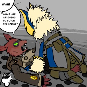 Rating: Questionable Score: 0 Tags: 1:1 anthro bone duo e621 eyewear floatrand goggles gremlin_(spiral_knights) grey_background grey_havens male meme pomf pomf_(meme) simple_background spikes spiral_knight_(species) spiral_knights teeth three_rings wolver_(spiral_knights) User: bunchy7s