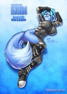 Rating: Questionable Score: 0 Tags: 2007 anthro artist_collaboration big_breasts biped blue_body blue_fur blue_hair bodysuit boots breasts clothed clothing domestic_cat e621 felid feline felis female footwear form_fitting fur gloves green_eyes hair handwear keiron_white kilika looking_at_viewer lying mammal navel_line nipple_outline on_side pose shoes simple_background skidd skinsuit smile solo tail tight_clothing User: bunchy7s